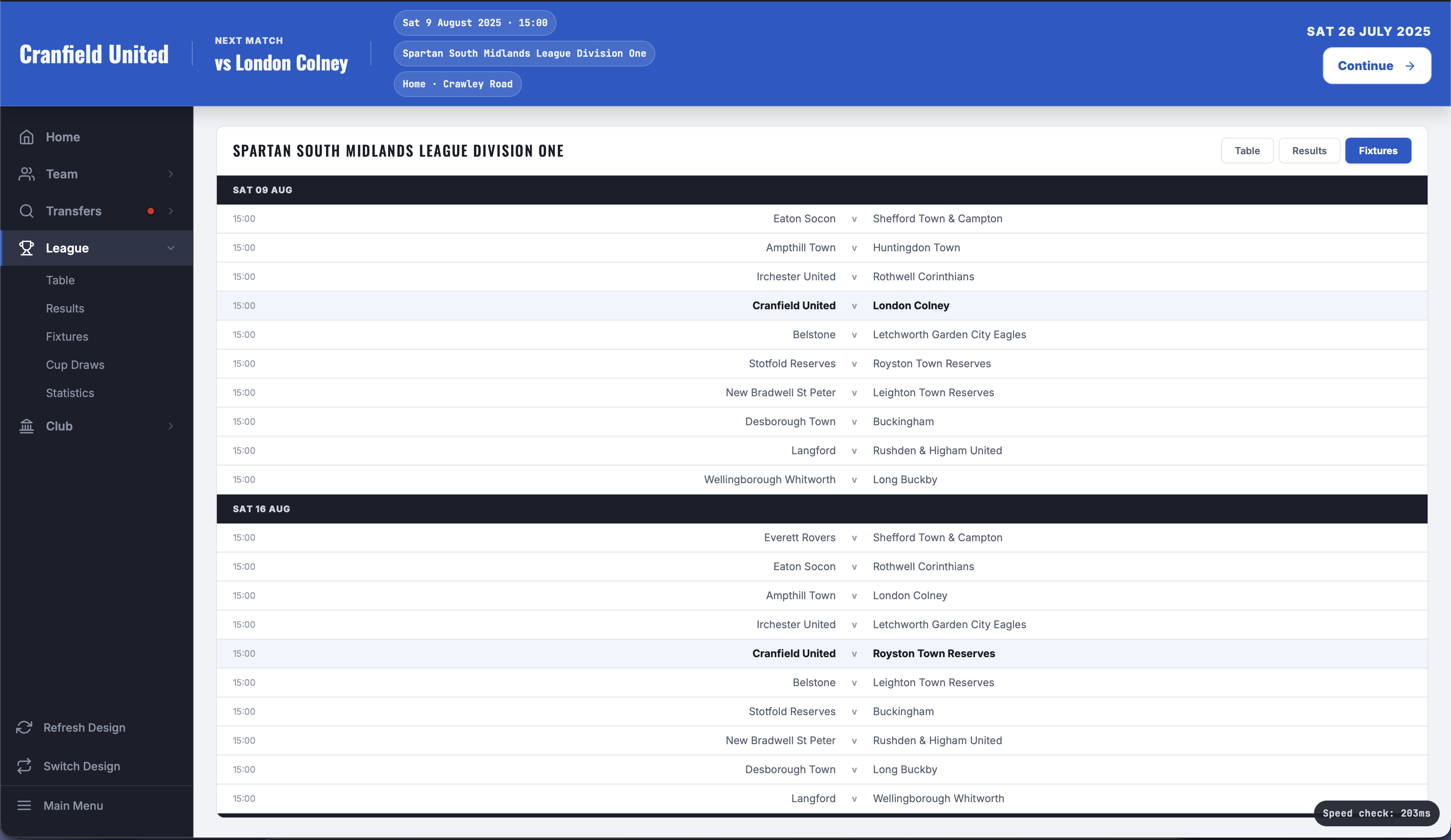 Fixtures — Spartan South Midlands League