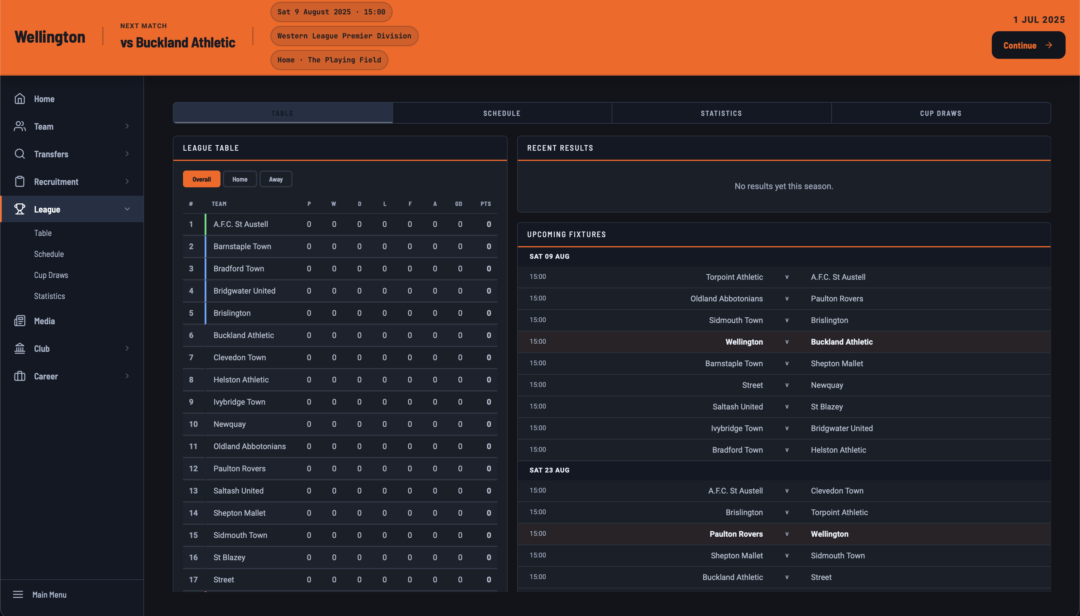 League and fixtures - Wellington