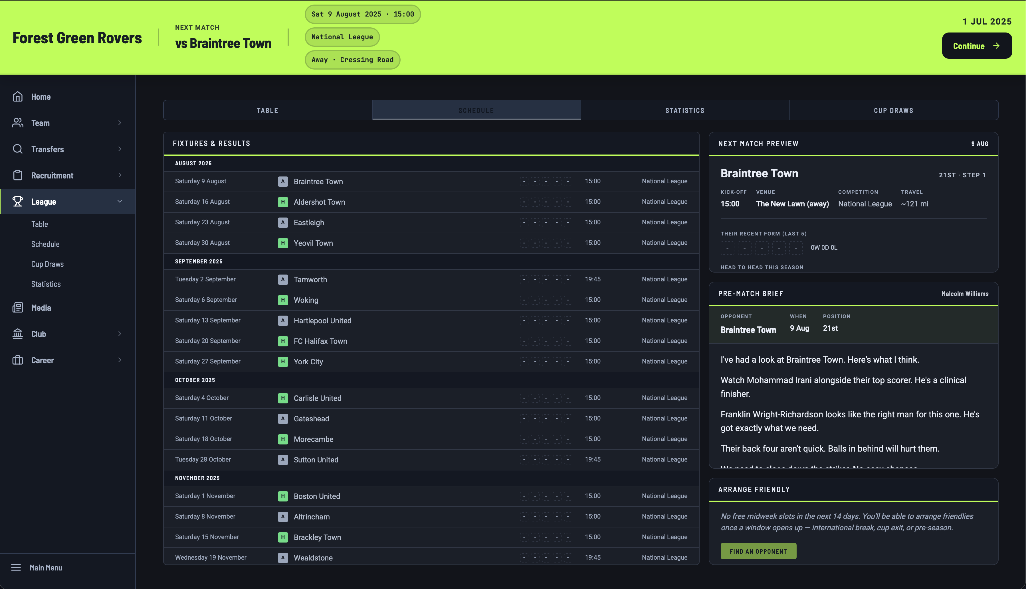 Match schedule - Forest Green Rovers
